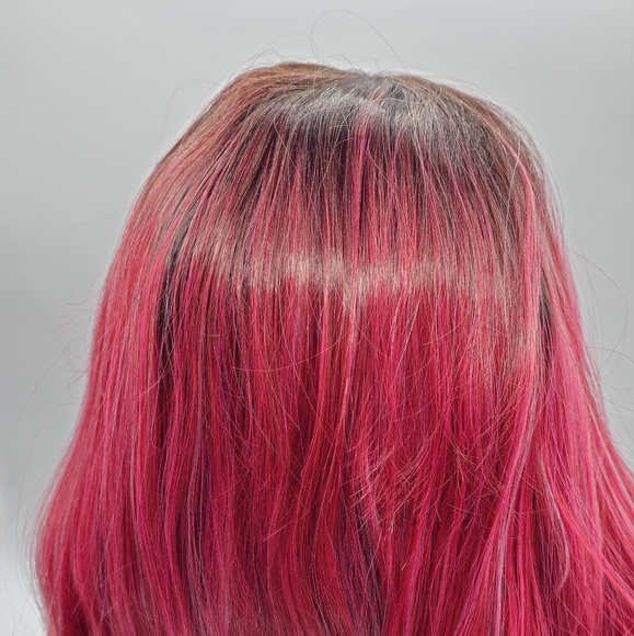Uniwigs Cranberry Frost Hot Pink & Red Blend with Black Rooted Lace Front Wig - Picture 7 of 10